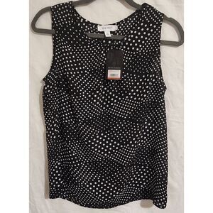 NINE WEST Sleeveless blouse Size XS BLACK/LILY WHITE NWT polka dots